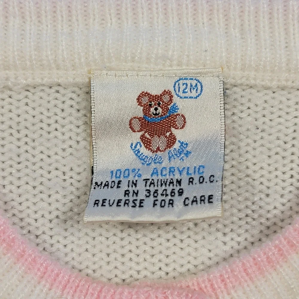 Vintage Snuggle Alert‎ 12M Baby Cardigan Sweater Pastel Taiwan 80s Cute Knit - Picture 4 of 11